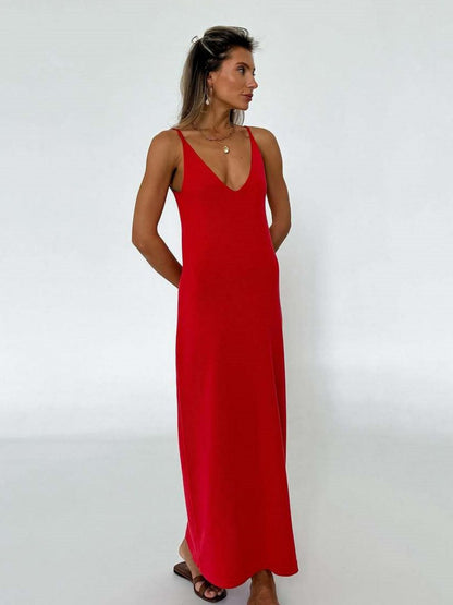 Camisoles Backless V-neck Knitting Crochet Maxi Dresses