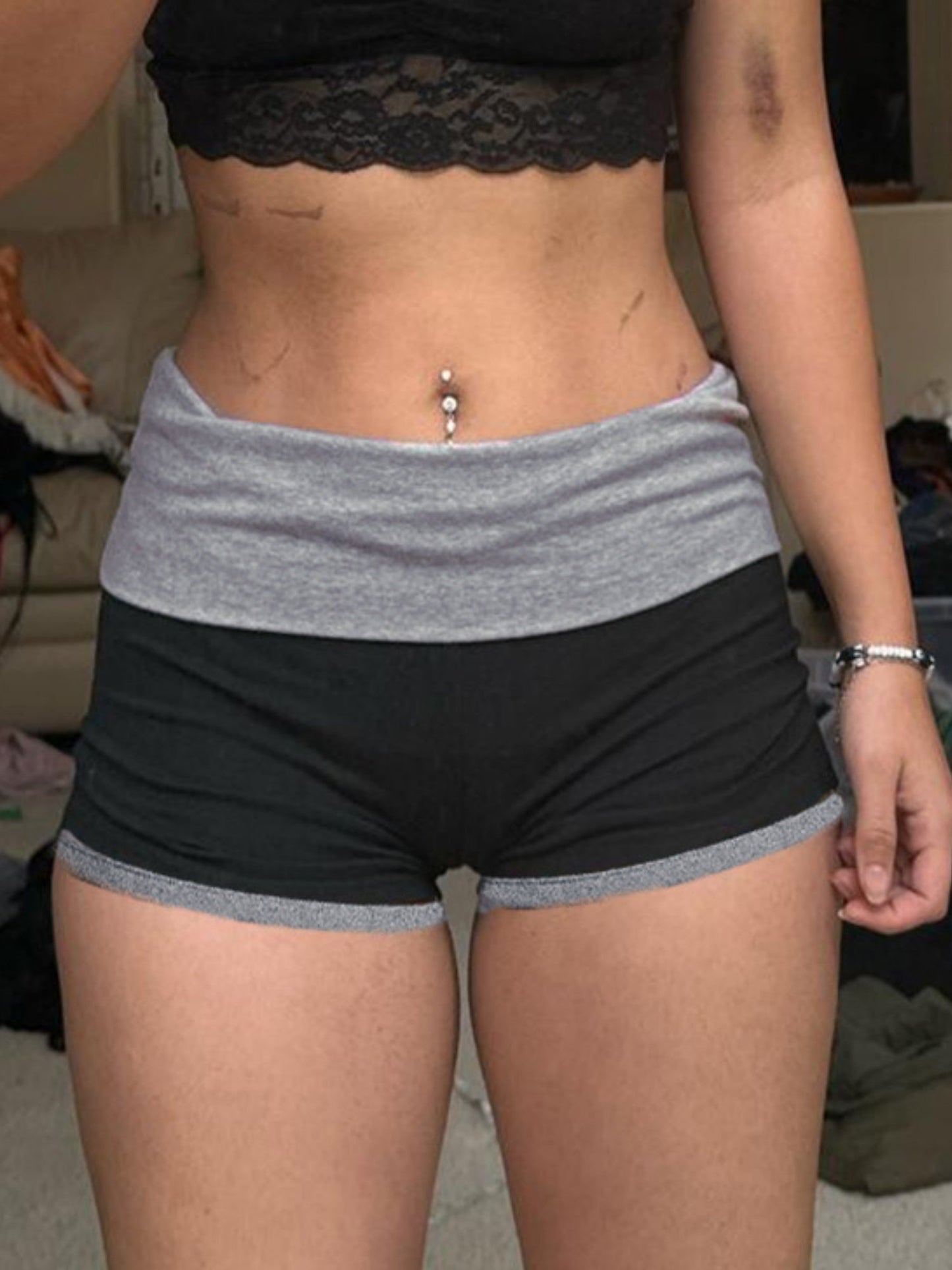 Color-blocked Low-rise Hip-hugging Slim-fit Shorts