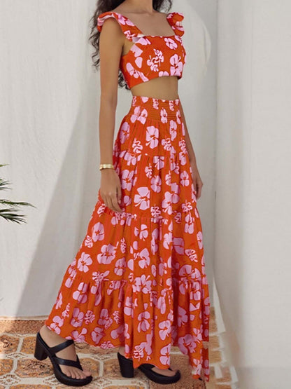 Tank Top Pleated Multi-layered Midi Skirt 2-piece Sets
