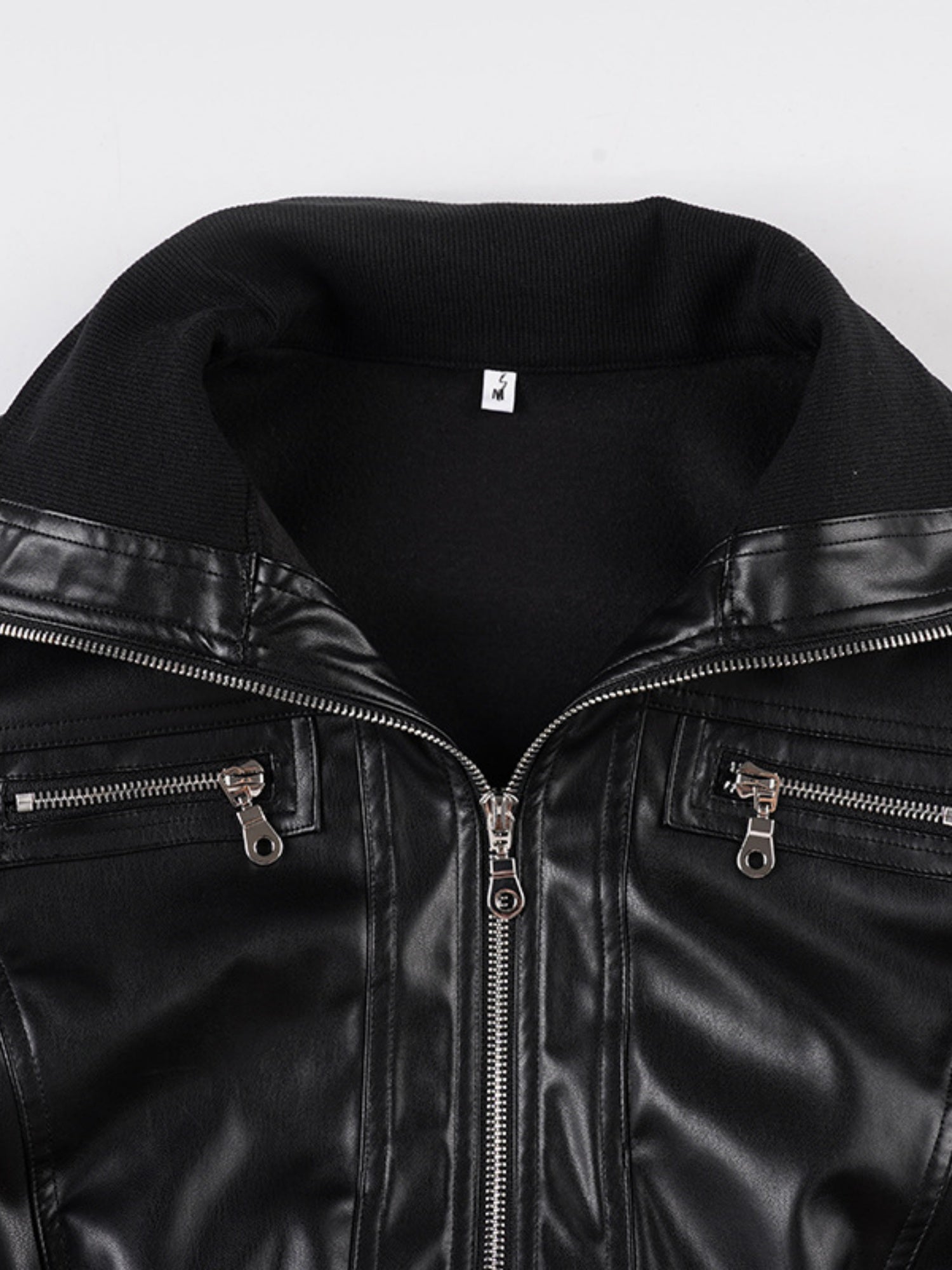 PU Leather Lapel Pocket Patchwork Slim Fit Jackets