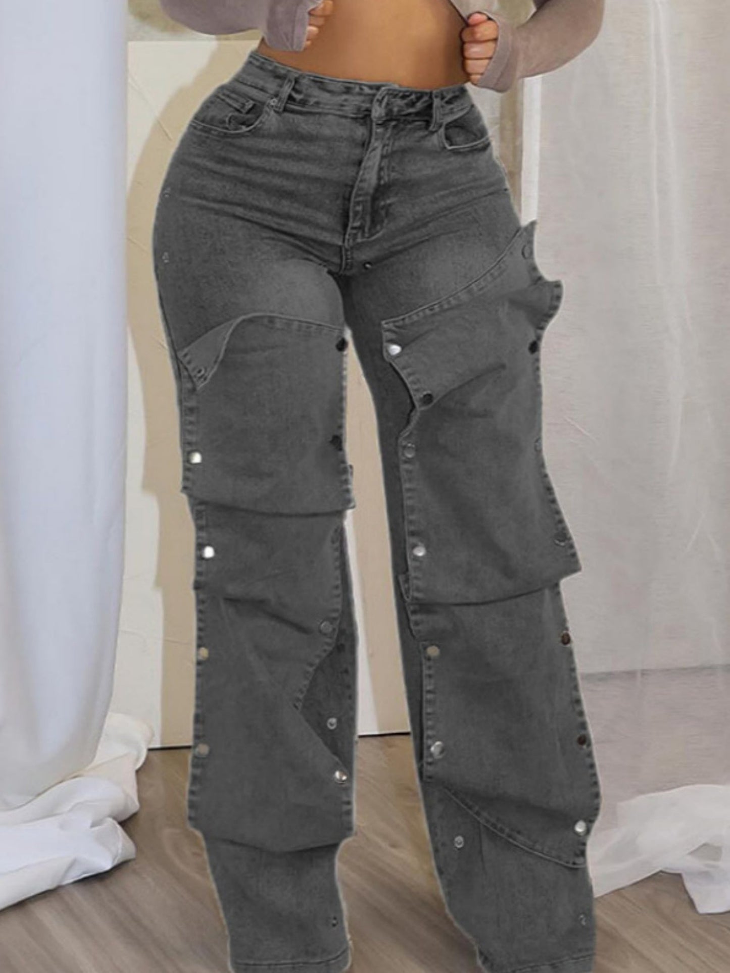 Splicing Fasteners Loose-fit Jeans