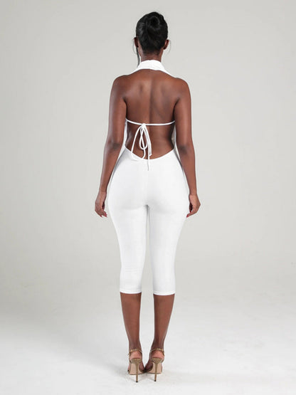 A Halter Neckline And Bare Back Tight-fitting Ropes Jumpsuits