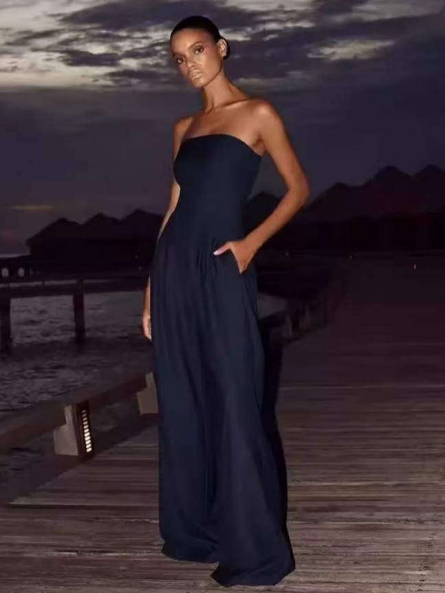 Sexy Slim-fitting Wrap-style Long Jumpsuit