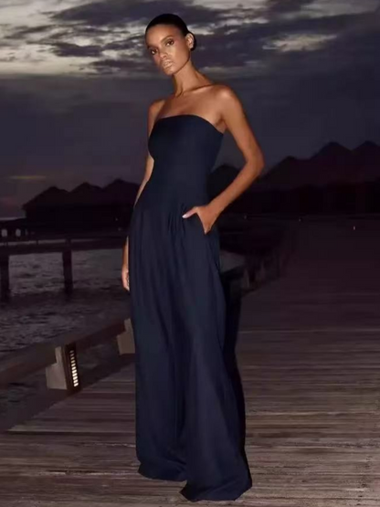 Sexy Slim-fitting Wrap-style Long Jumpsuit