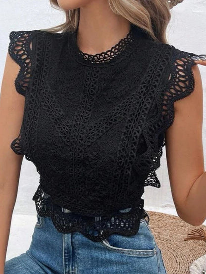Lace Trim Hollow Out Splicing Flying Sleeves Tank Tops