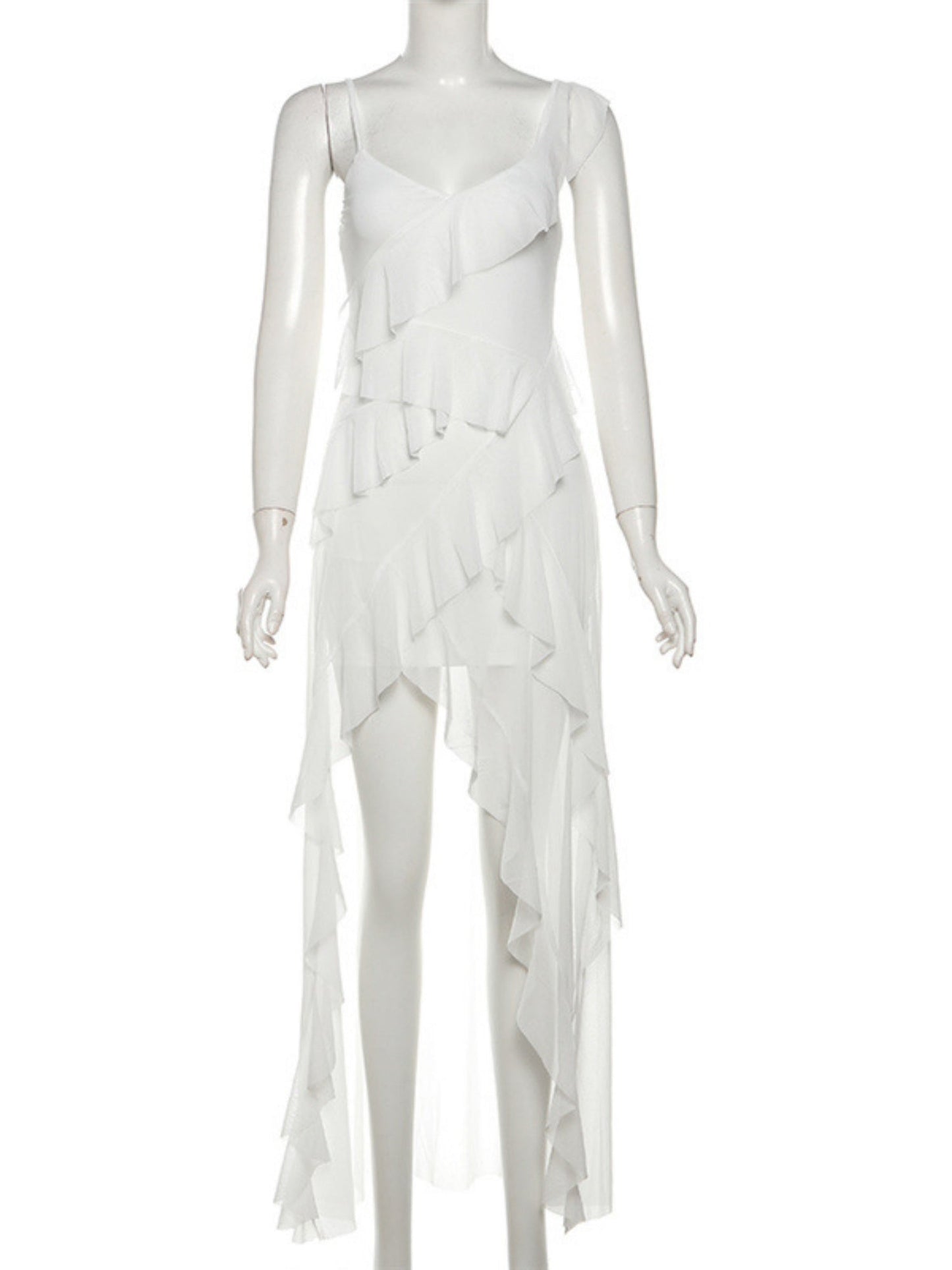 Ruffle Irregular Spaghetti Strap Backless Mini&Short Dresses