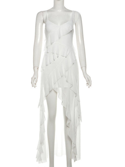 Ruffle Irregular Spaghetti Strap Backless Mini&Short Dresses