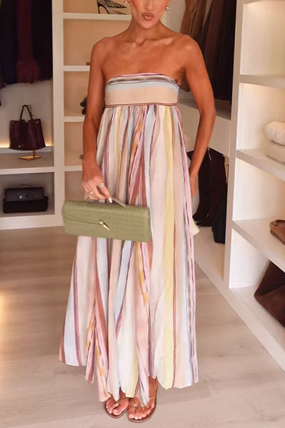 Strapless Tube Striped Swing Maxi Dress