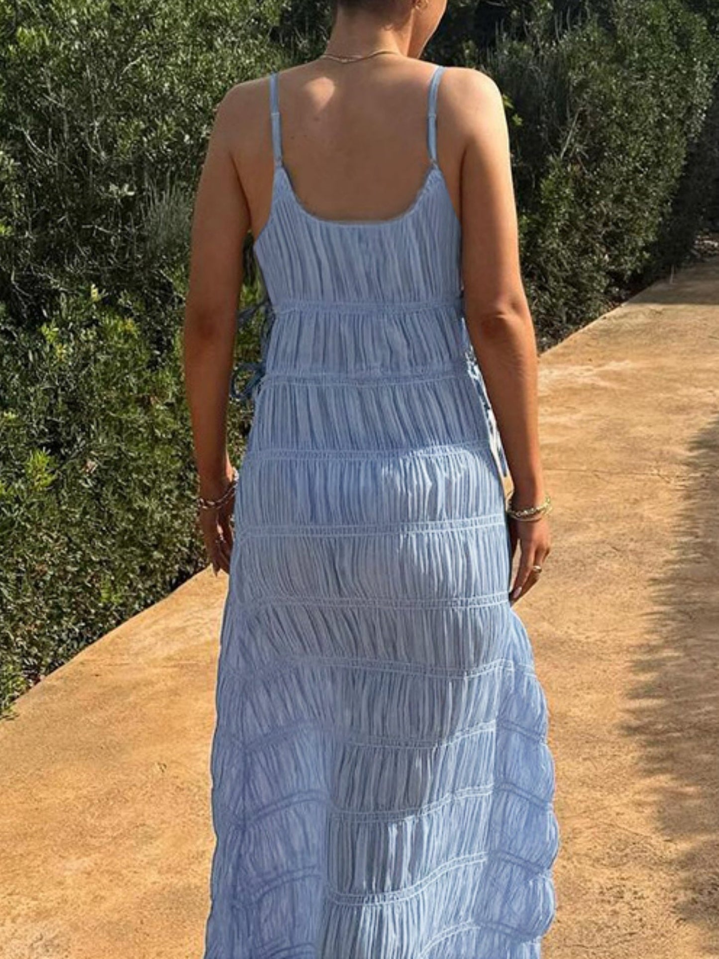 Pleated V-neck Camisoles Maxi Dresses