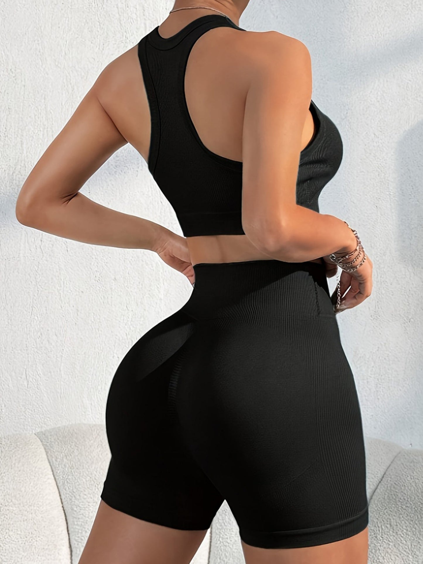 Cross-back Beauty Seamless Bra Hip-lifting Shorts Fitness Workout Set