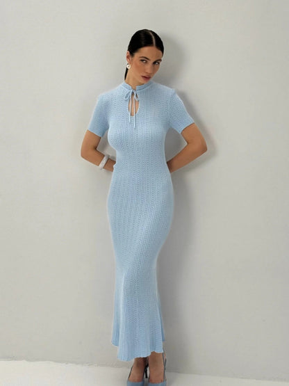 Hollow Knitting Crochet Jacquard Hip-hugging Short Sleeve Grace Maxi Dresses