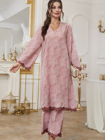 Printed Long Gown Wide-leg Pants Set 2-piece Sets