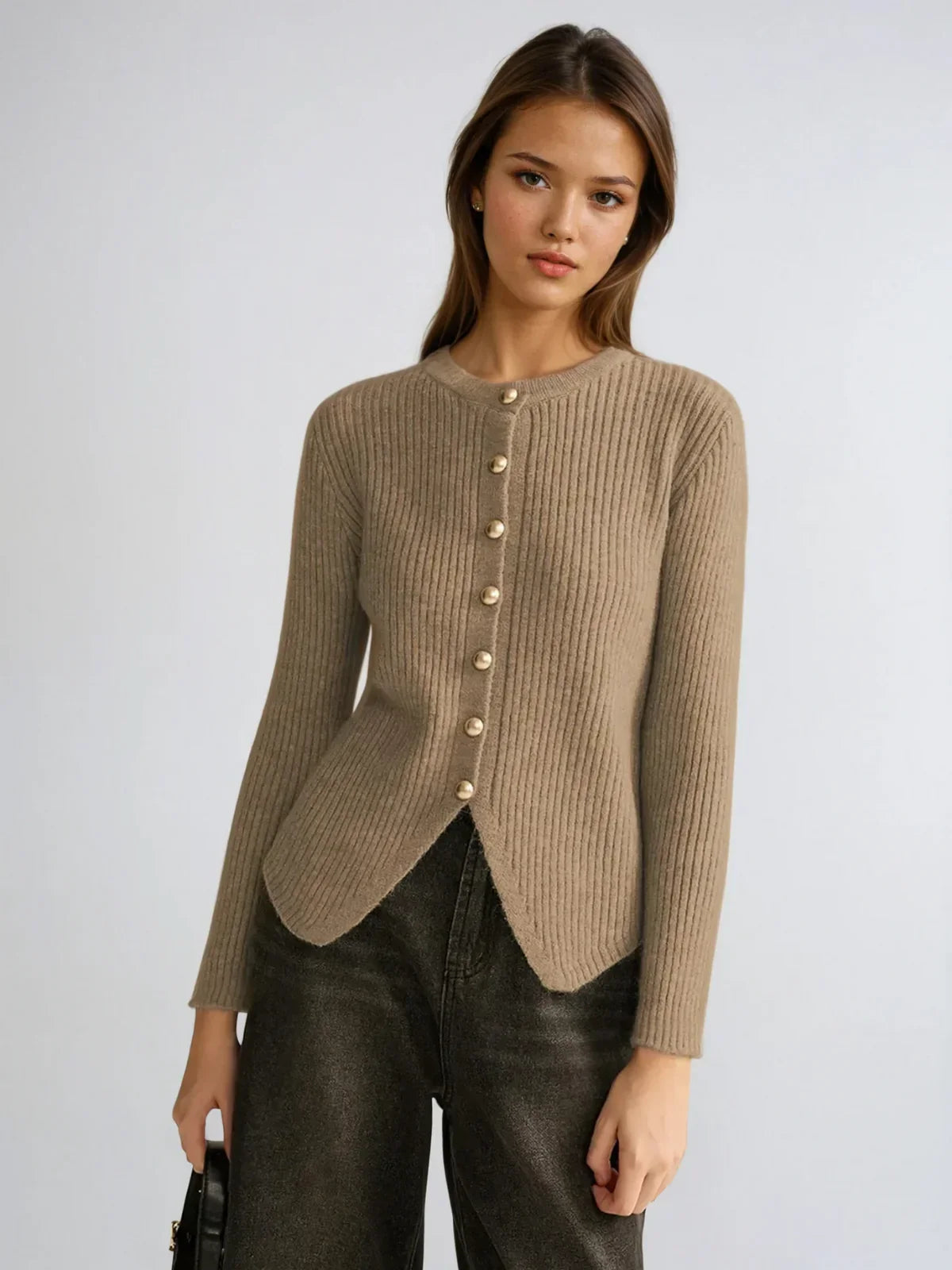 Slim Fit Irregular Crew Neck Knitted Cardigan