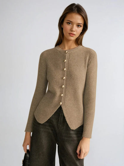 Slim Fit Irregular Crew Neck Knitted Cardigan