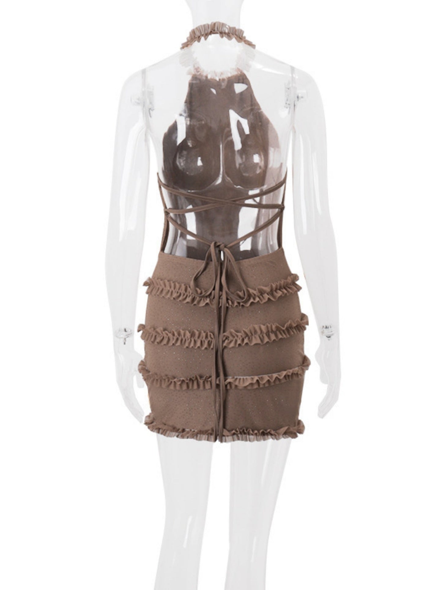Sequins Mesh See-through Halter Neck And Backless Hip Wrap Mini&Short Dresses