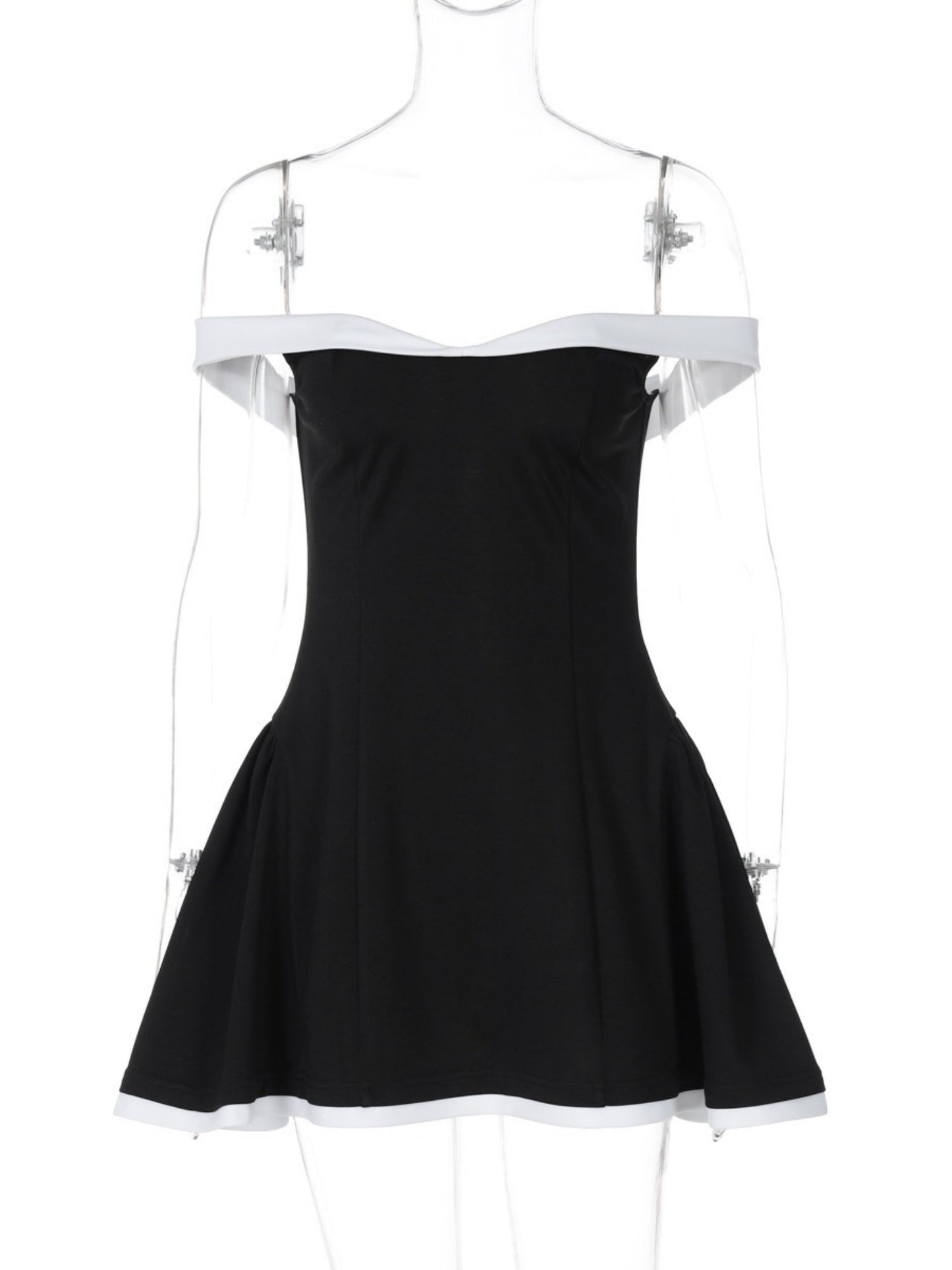 Color-blocked Off-shoulder Backless Waist Shaping Mini&Short Dresses
