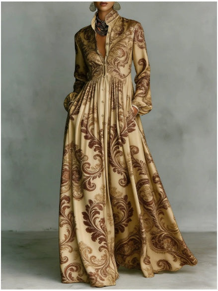 Long-sleeved Printed Maxi Dress