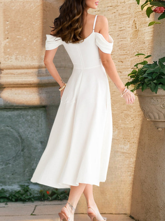 Ruffled Off-shoulder Spaghetti Strap Waist Maxi Dresses