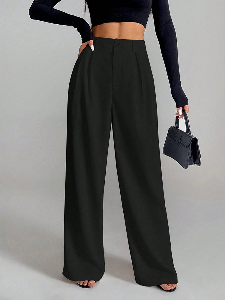Solid Color Loose Button-down Suit Trousers