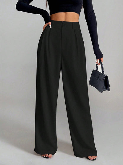 Solid Color Loose Button-down Suit Trousers