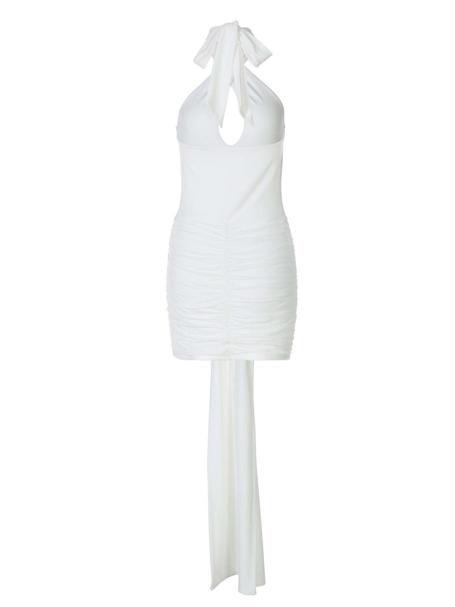 Metal Decoration Halter Neck Deep V Cross Straps Exposed Backpack Buttocks Pleated Mini&Short Dresses