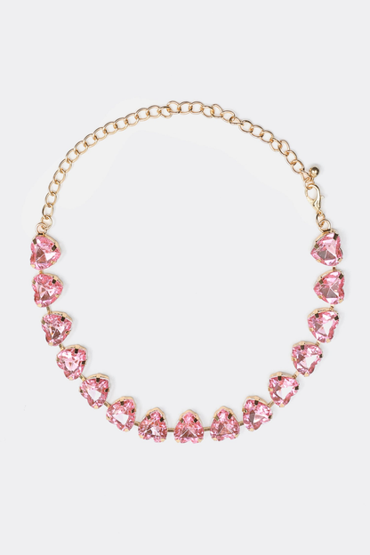 Stud Heart Shape Faux Pink Crystal Necklace