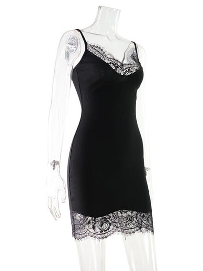 Lace Trim Slim-fit Camisoles Mini&Short Dresses