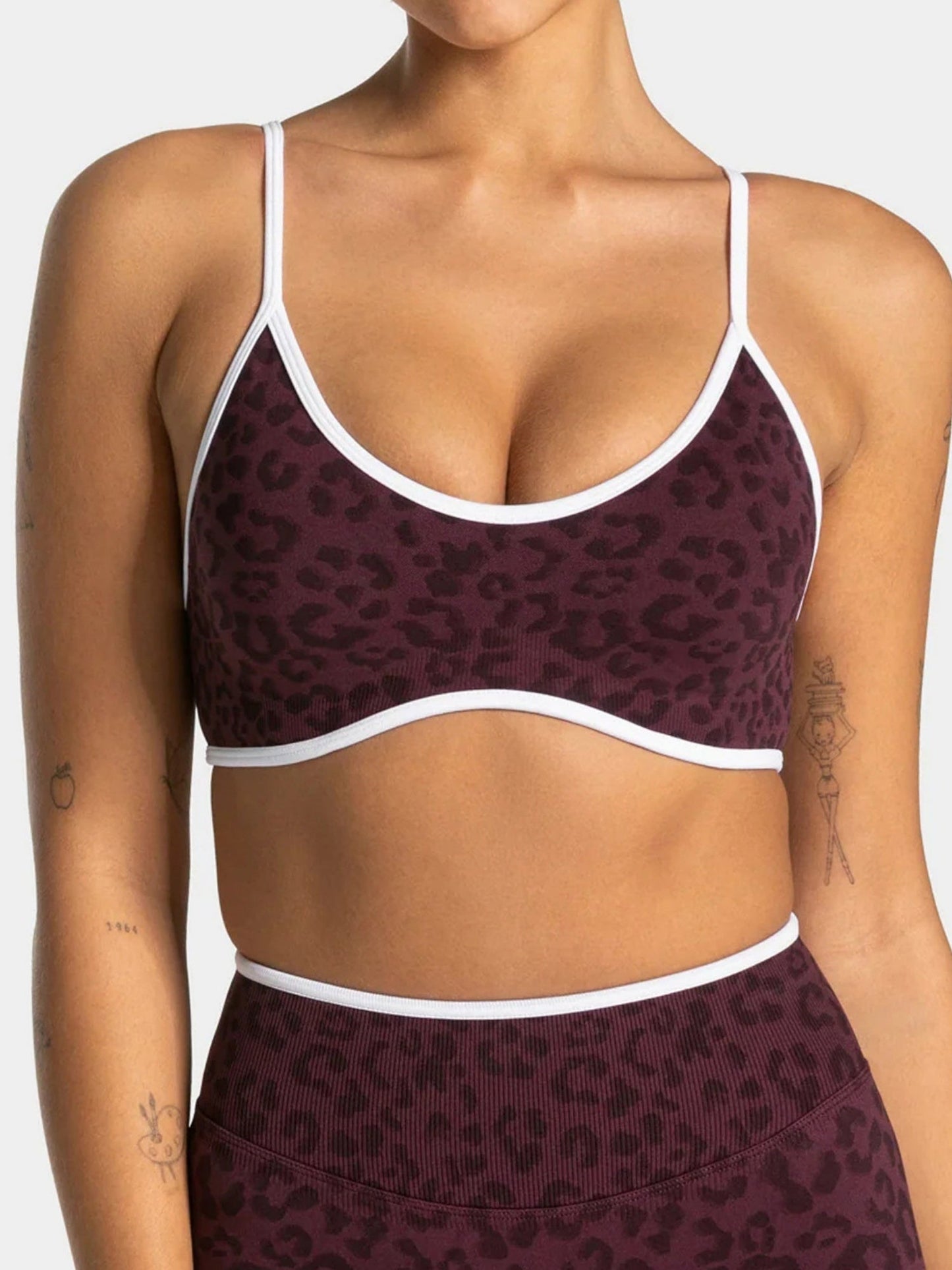 Leopard Print Contrasting Edging Yoga Bra Shockproof Slings Sports Vest