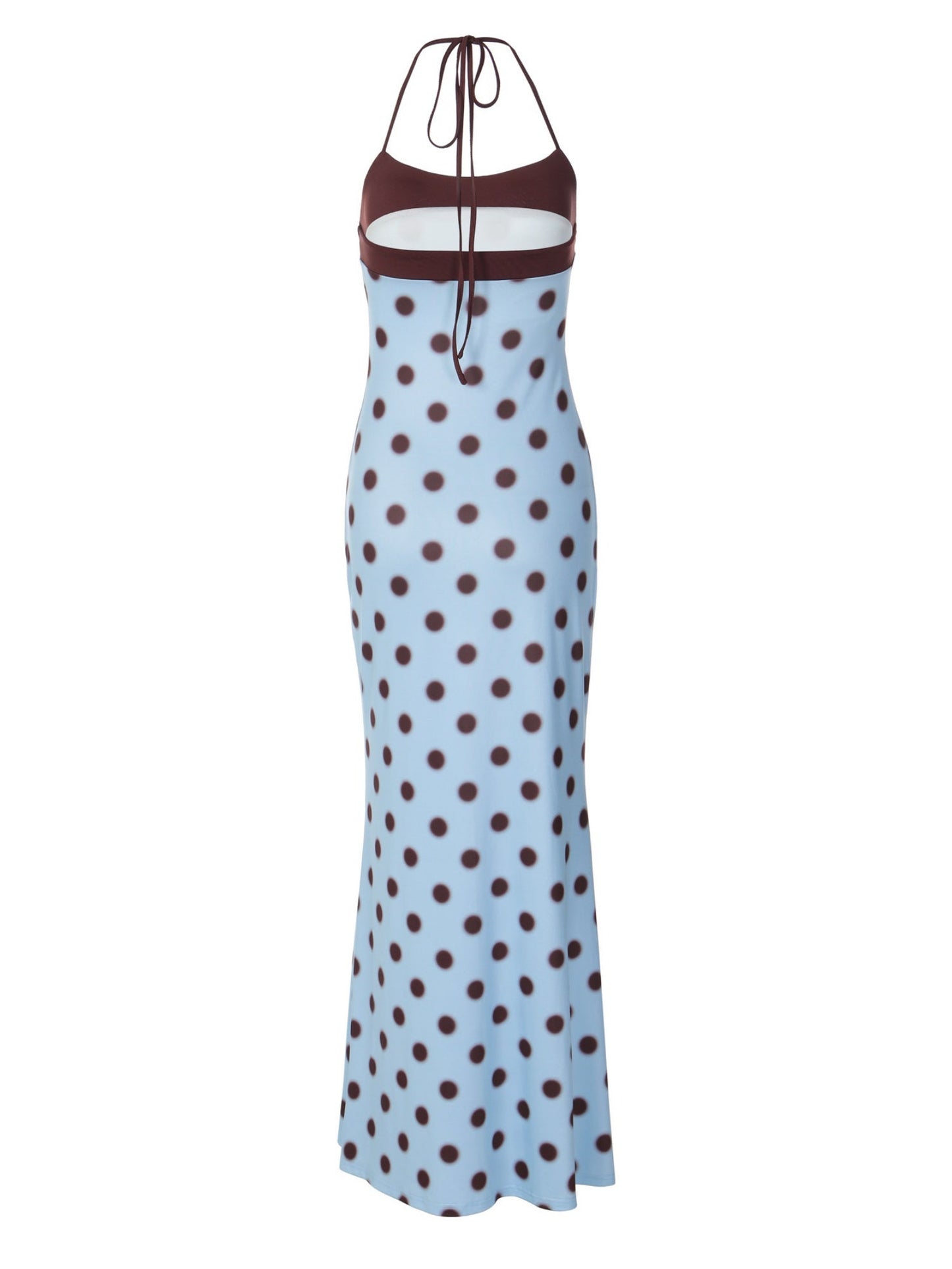 Polka Dots Color-blocked Halter Neck And Backless Maxi Dresses