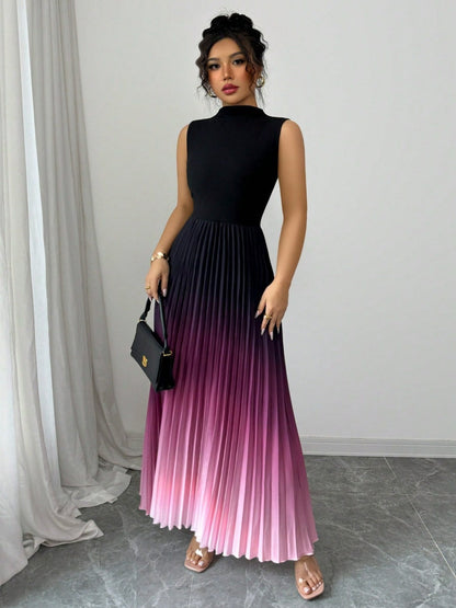 Crew Neck Sleeveless Gradient Maxi Dresses