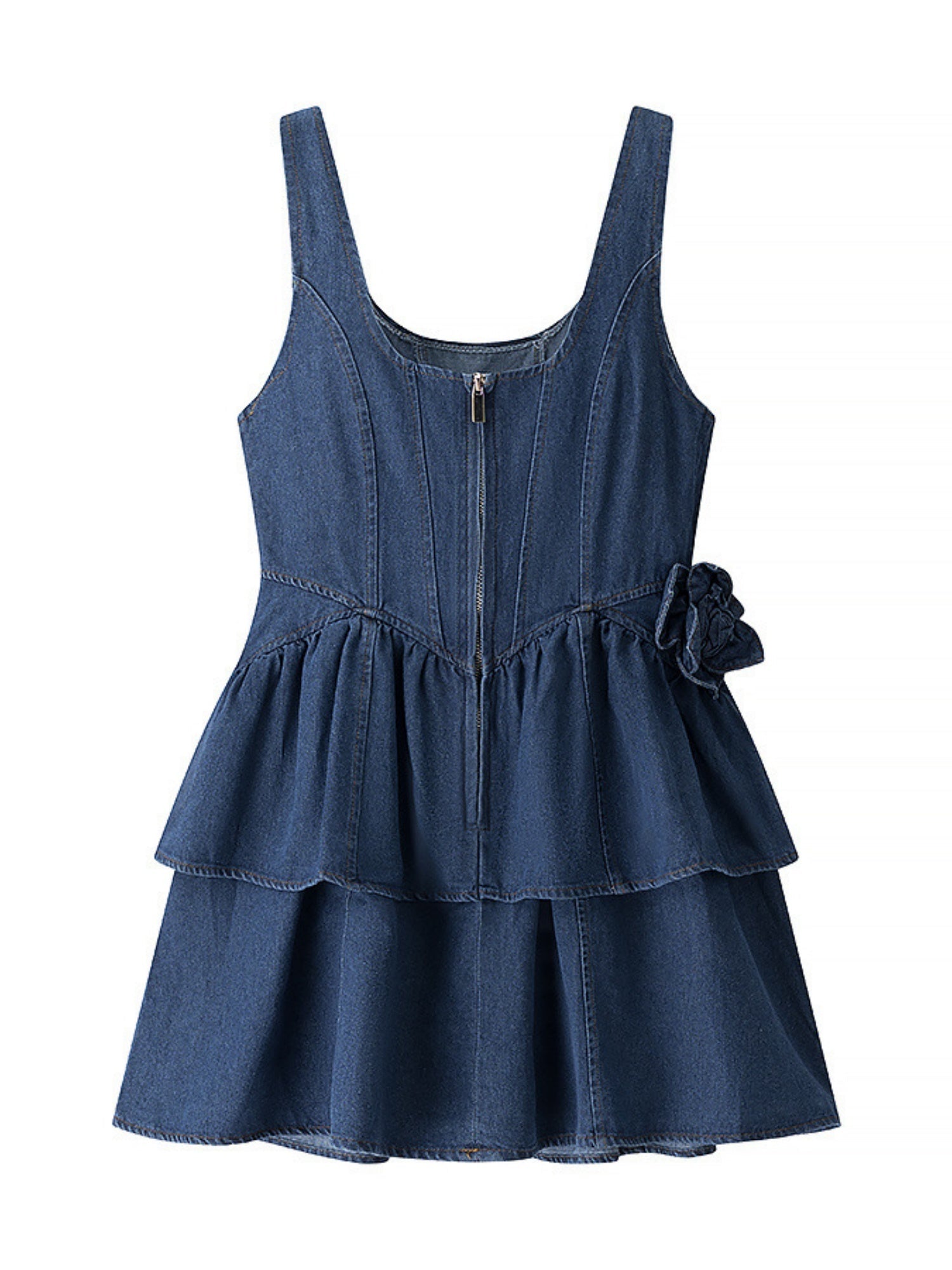 Denim 3D Flowers Tutu Spaghetti Strap Waist Mini&Short Dresses