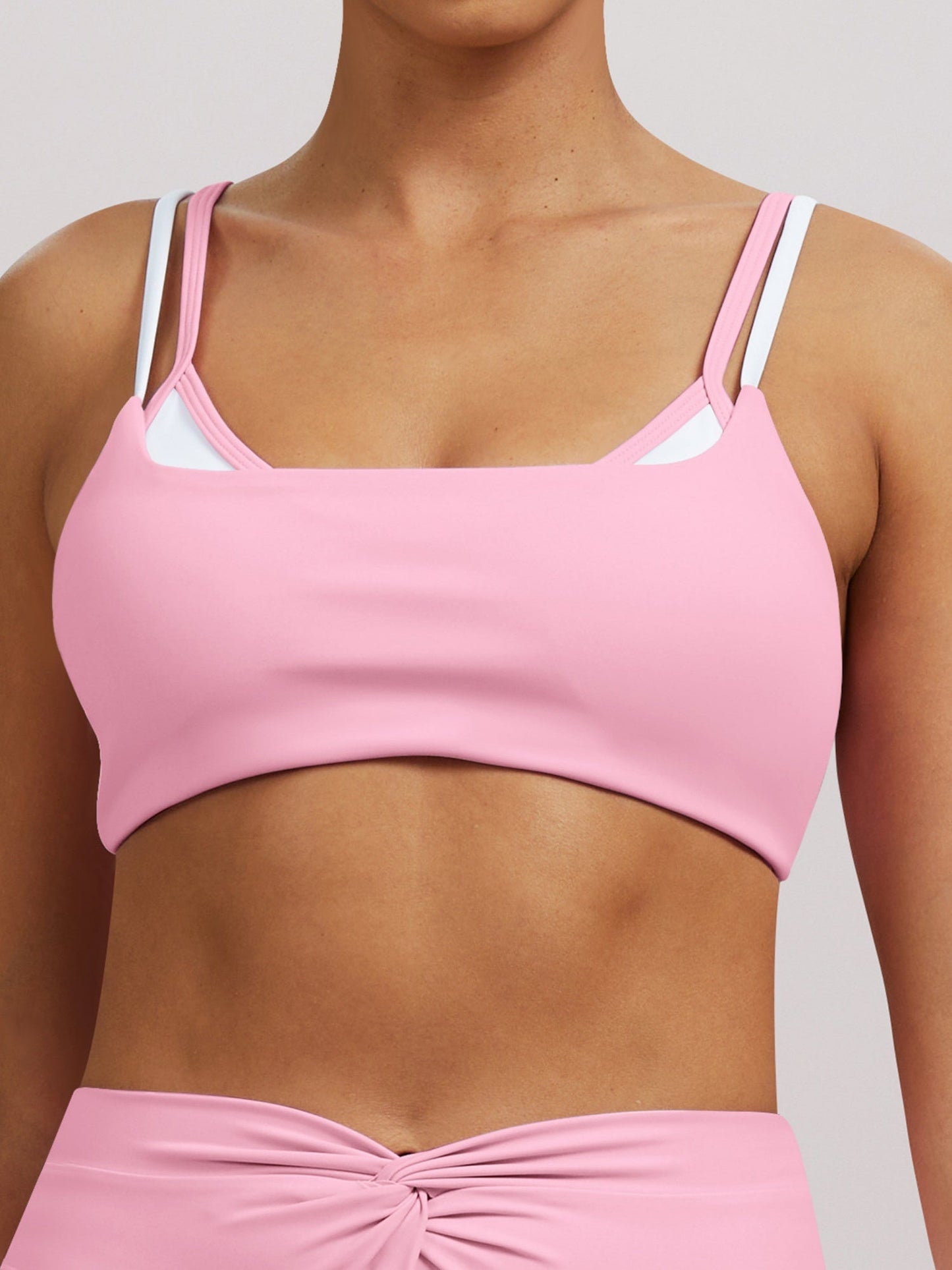 Color-blocked Double Straps Yoga Fitness Exercise Beautiful Back Bra Sports Bra