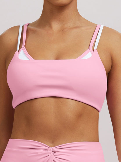 Color-blocked Double Straps Yoga Fitness Exercise Beautiful Back Bra Sports Bra