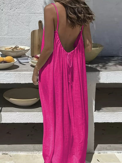 Lace-up Backless Loose-fitting Spaghetti Strap Long Dress