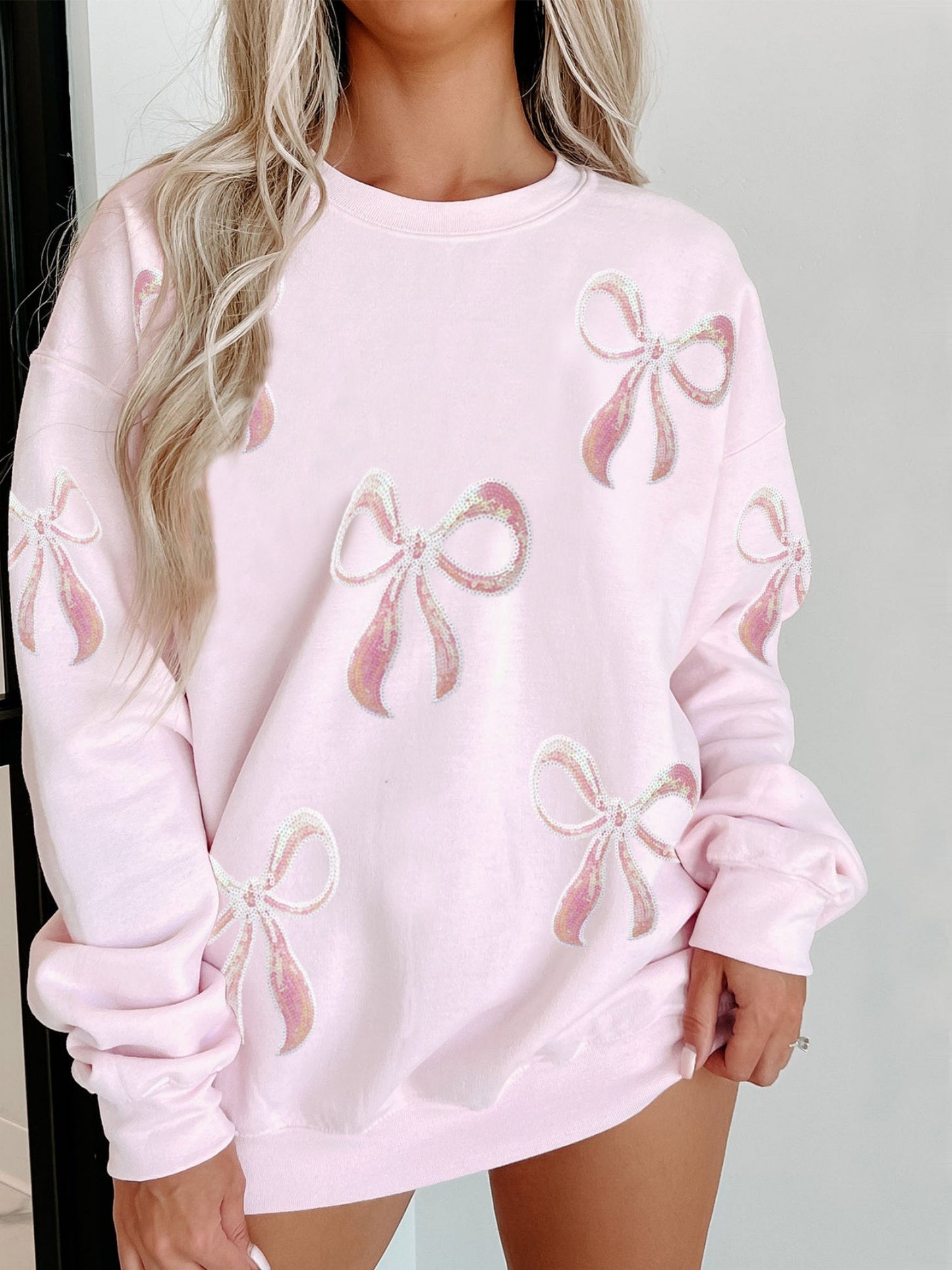 Pink Bow Sequins And Glitter Valentine's Day Sweatshirts&Hoodies