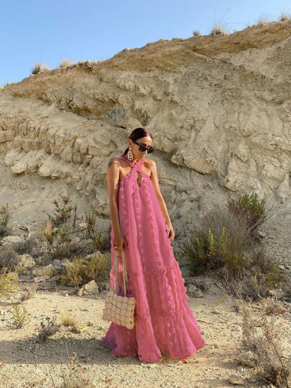 Halter 3D Crochet Lace Maxi Dresses