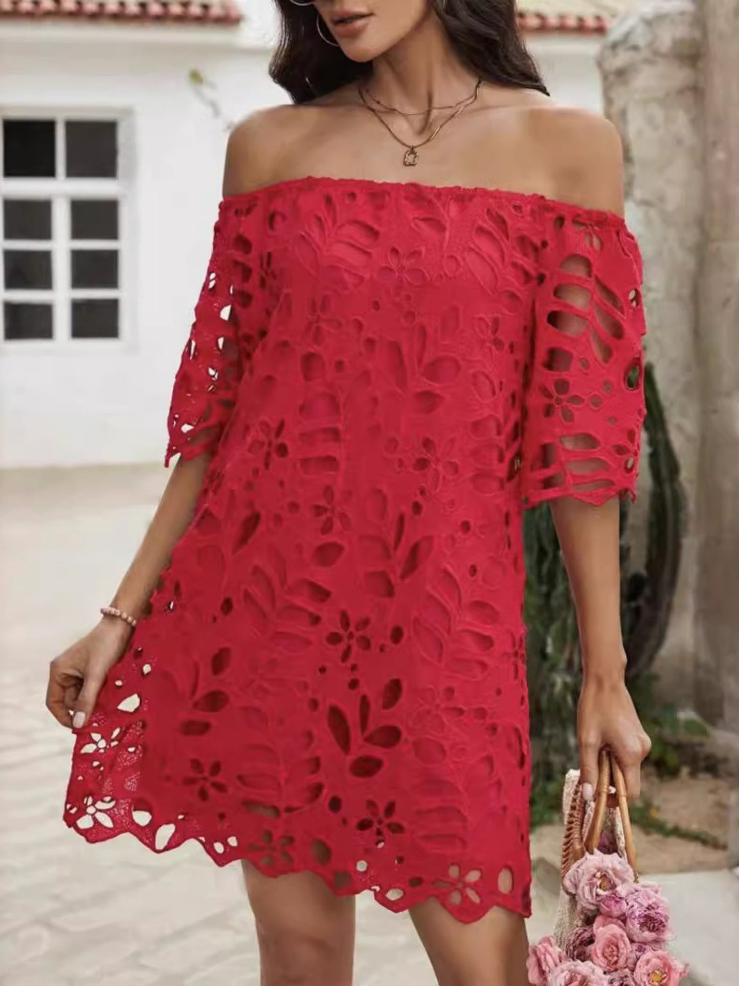 Lace Cutout Off-shoulder Mini&Short Dresses