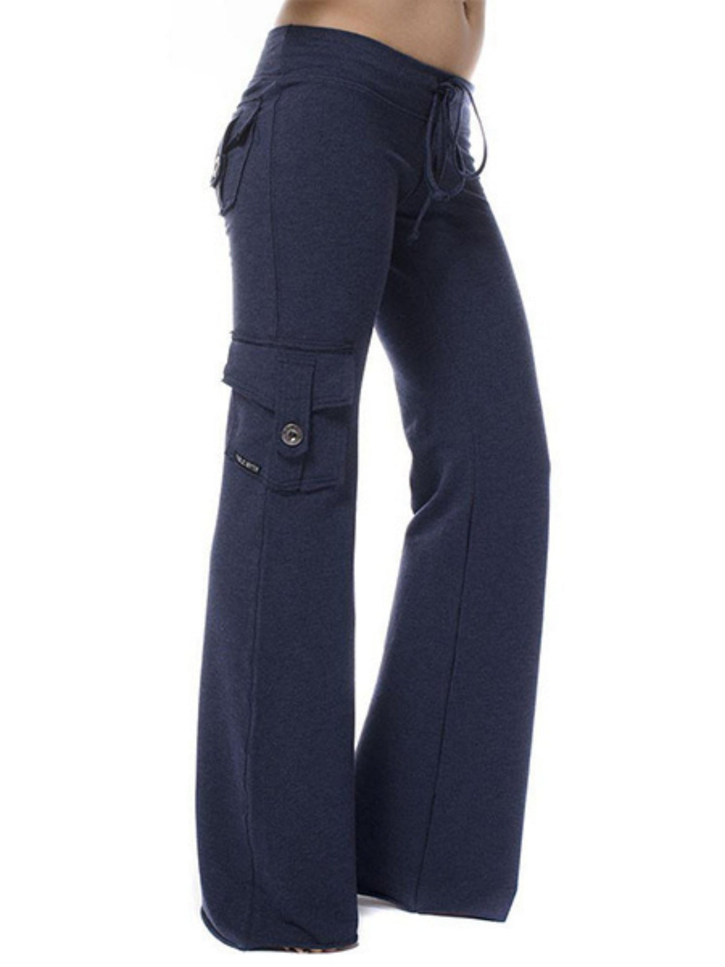 Elastic Waist Buttons Pocket Yoga Pants