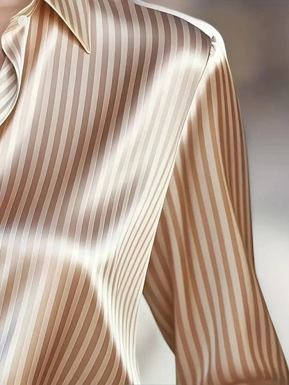 Stripes Single-breasted Slim-fit Satin Casual Shirts