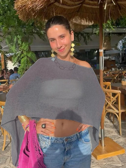 Smock Knitting Perspective Sunscreen Shawl Cover Ups