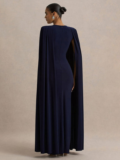 Cloak Style Longline Temperament Crew Neck Grace Maxi Dresses