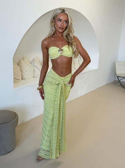 Lace Jacquard Two-piece Swimsuit Set For Vacation And Beach Leisure