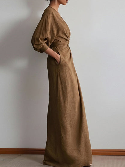 V-neck Waist Wrap Grace Temperament Maxi Dresses