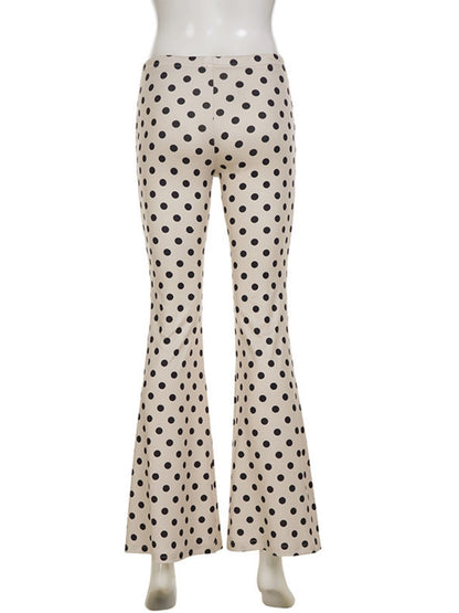 Polka Dots Low-rise Loose-fit Micro-flared Pants
