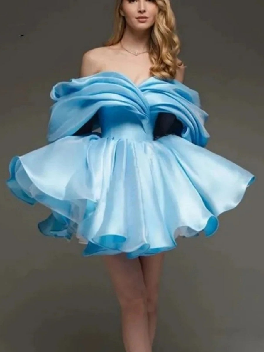 Off-the-shoulder Glossy Short Dress