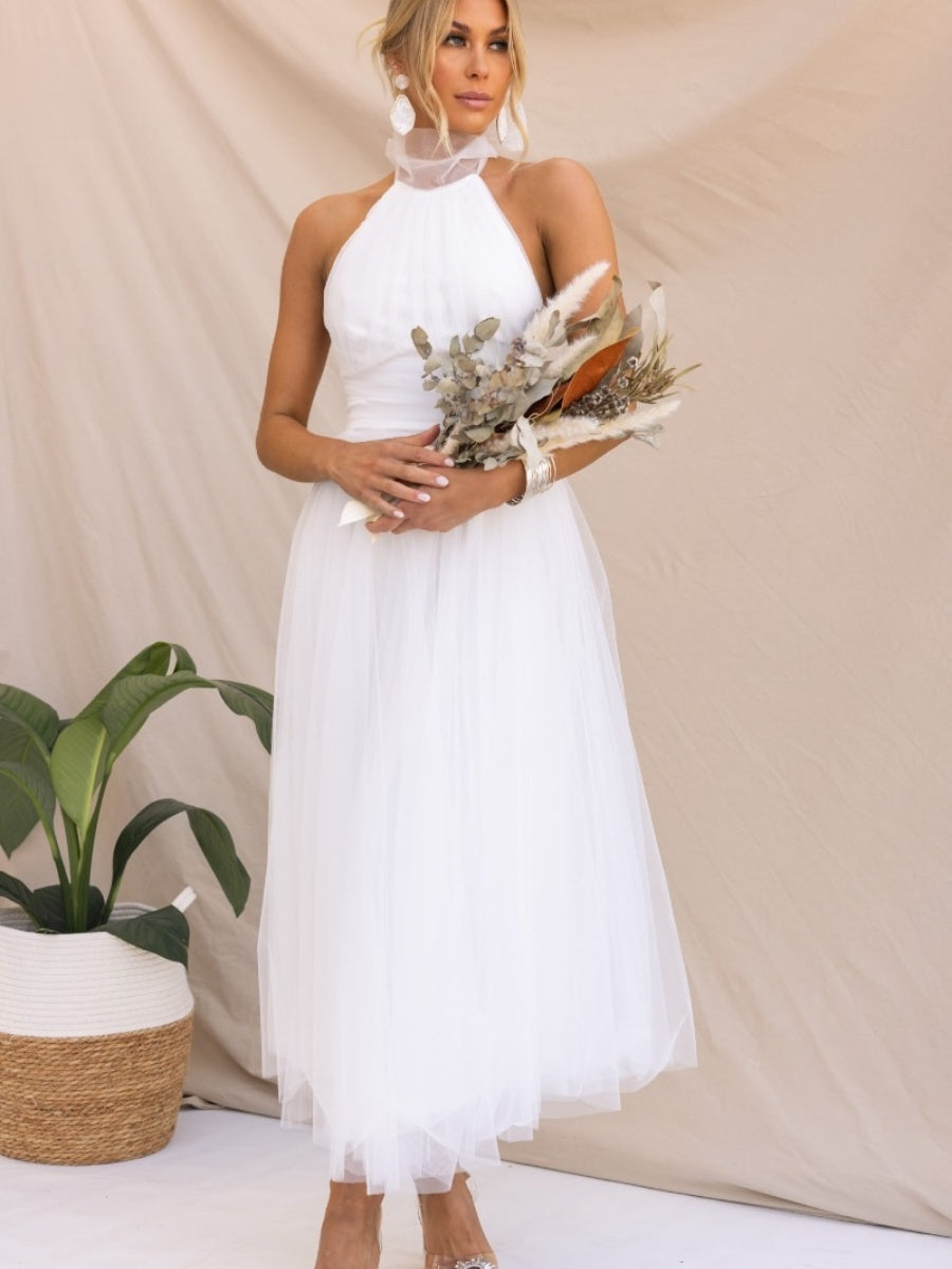 Halter Mesh Formal Dress Maxi Dresses