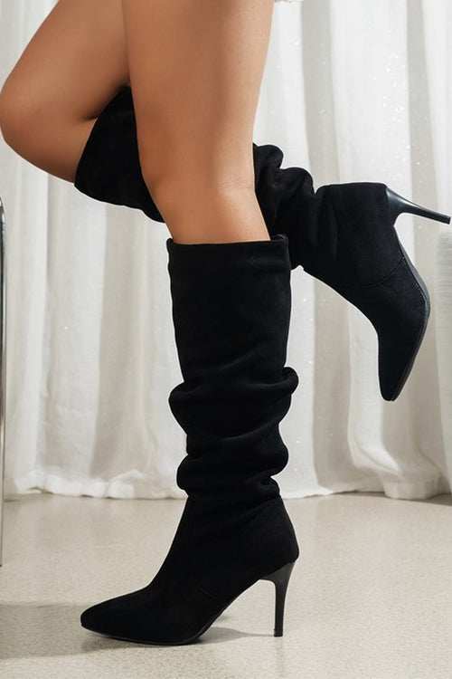 Margovil Faux Suede Pointed Toe Stiletto Heel High Boots
