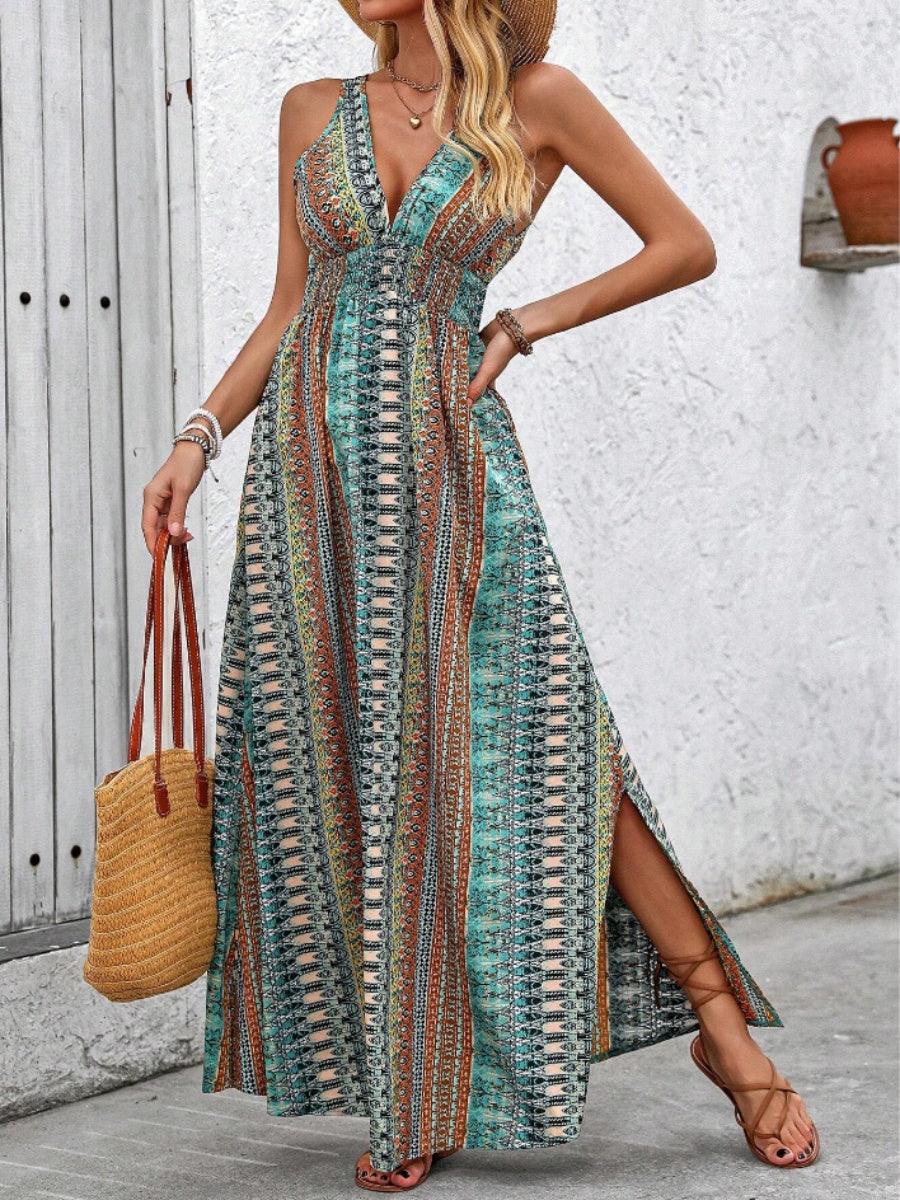Deep V Sleeveless Backless Beach Smock Vacation And Leisure Maxi Dresses