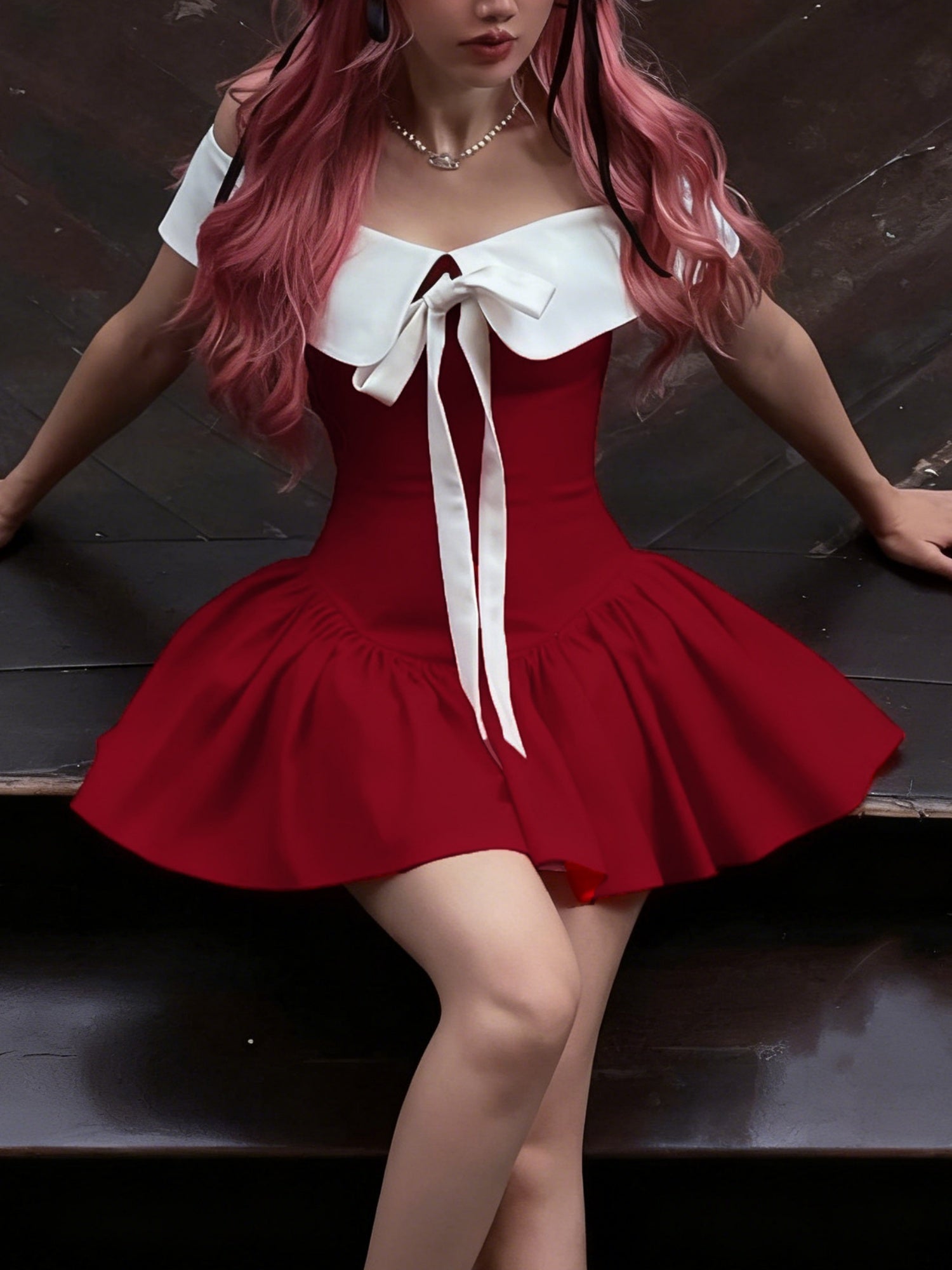 Off-shoulder Bow Waist Tie Short Sleeves Mini&Short Dresses