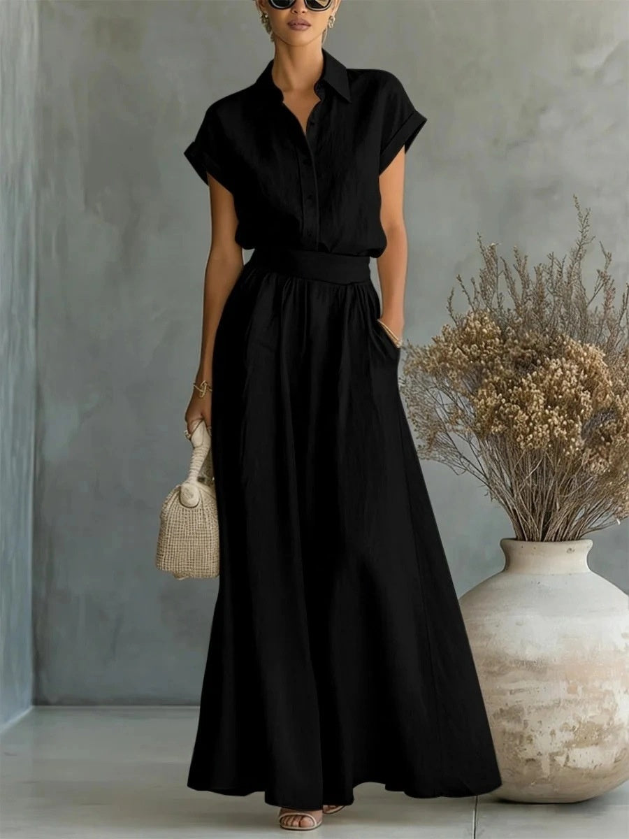 Short-sleeved Shirt Loose-fit Wide-leg Pants Set 2-piece Sets
